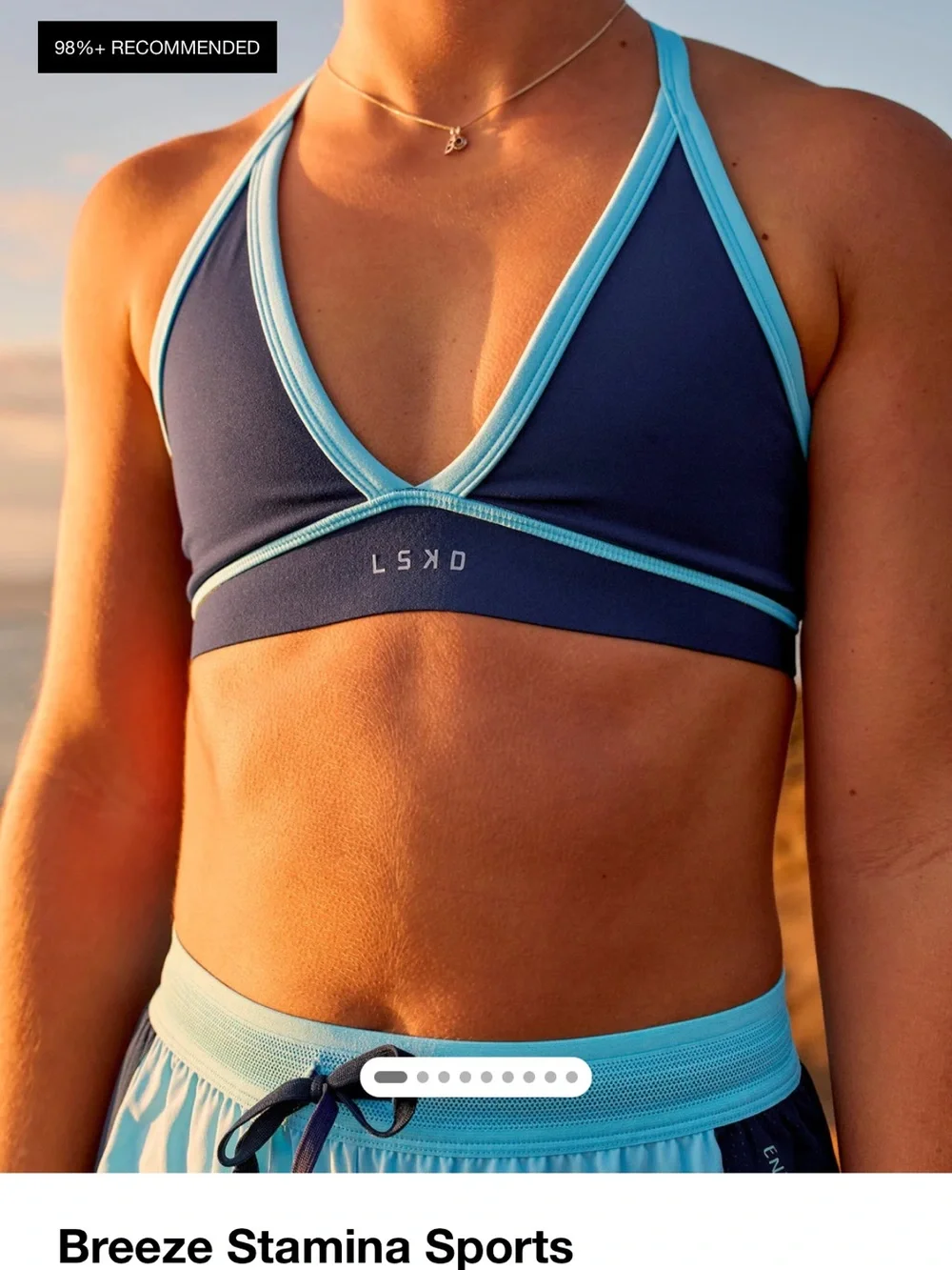 LSKD Grace Grove Breeze Stamina Sports Bra — Navy with Light Blue Trim